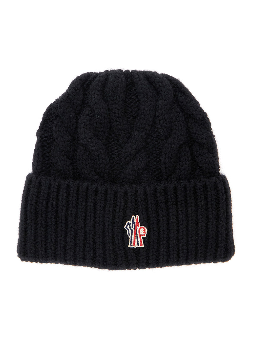Moncler Grenoble Women Black Beanie With Logo Patch On The Front And Cable-Knit Design In Wool Blend For Women MONCLER GRENOBLE