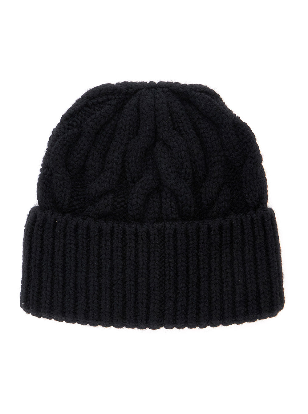 Moncler Grenoble Women Black Beanie With Logo Patch On The Front And Cable-Knit Design In Wool Blend For Women MONCLER GRENOBLE