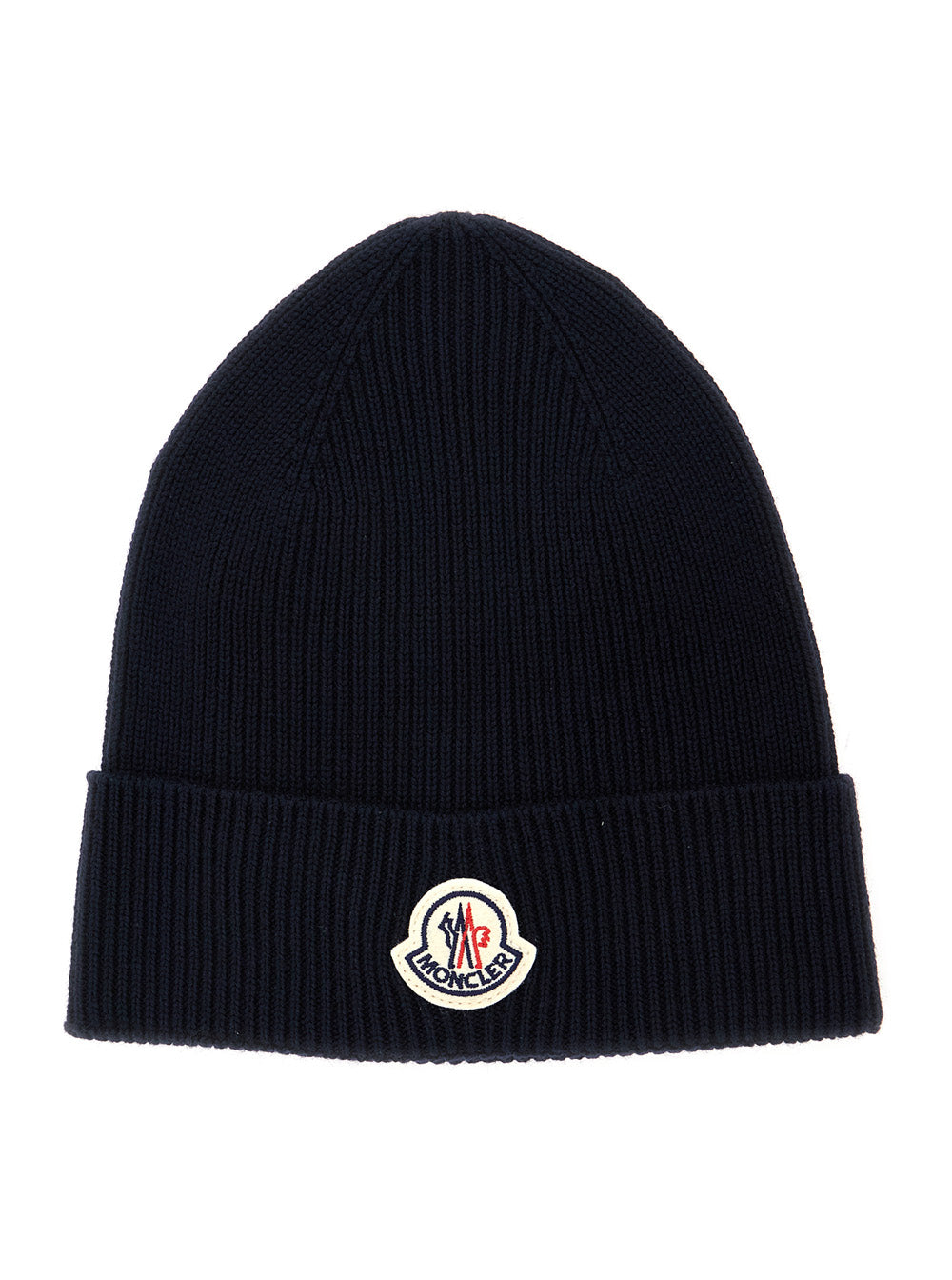 Moncler Men Blue Beanie With Ribbed Trim And Logo Patch On The Front In Wool Blend For Men MONCLER