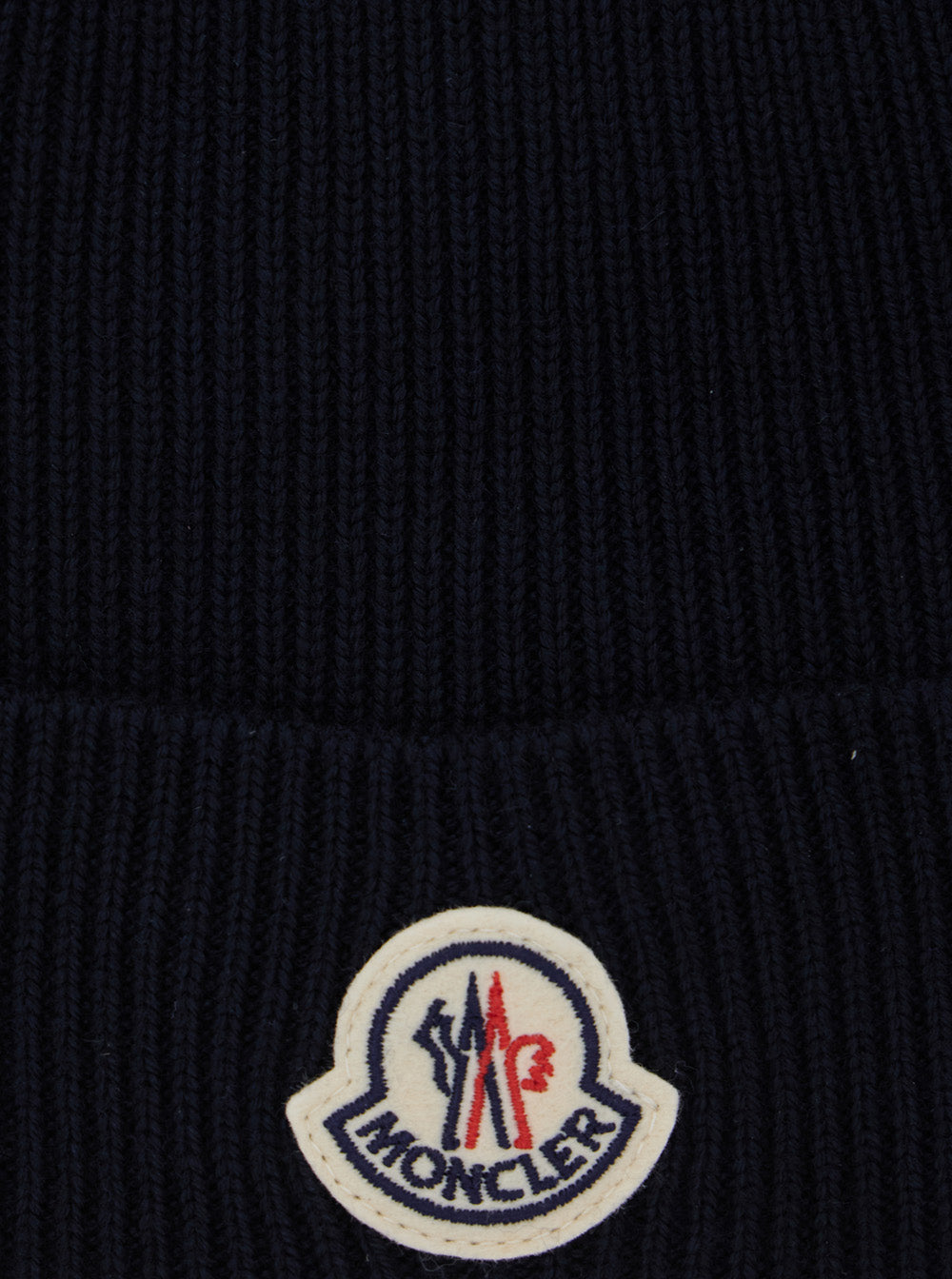 Moncler Men Blue Beanie With Ribbed Trim And Logo Patch On The Front In Wool Blend For Men MONCLER