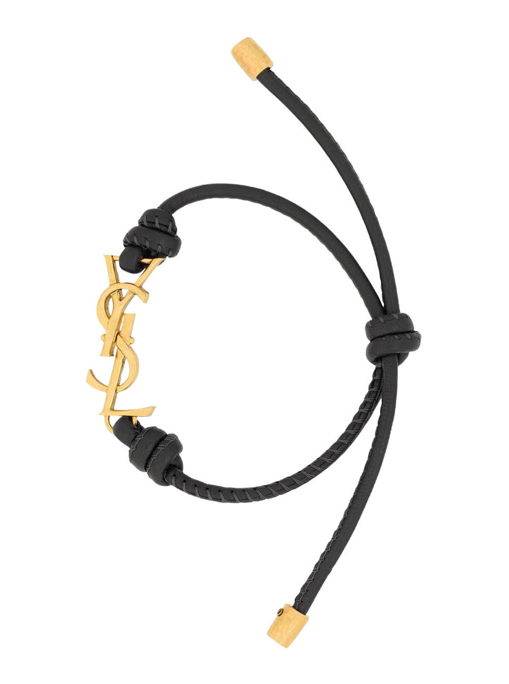 Saint Laurent Women Black Bracelet With Cassandre Plaque And Adjustable Knot Closure In Leather For Women SAINT LAURENT