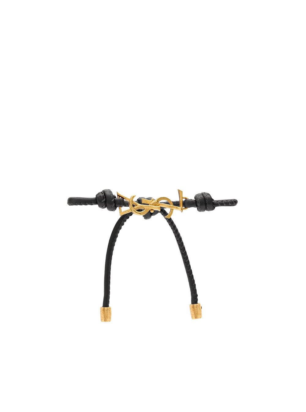 Saint Laurent Women Black Bracelet With Cassandre Plaque And Adjustable Knot Closure In Leather For Women SAINT LAURENT