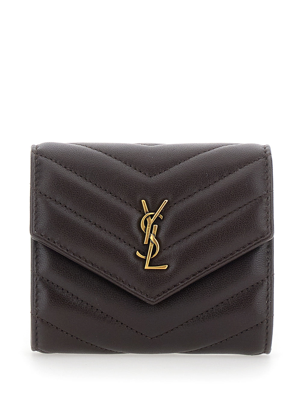 Saint Laurent Women Brown Multifunction Wallet With Front Ysl Plaque In Leather Women SAINT LAURENT