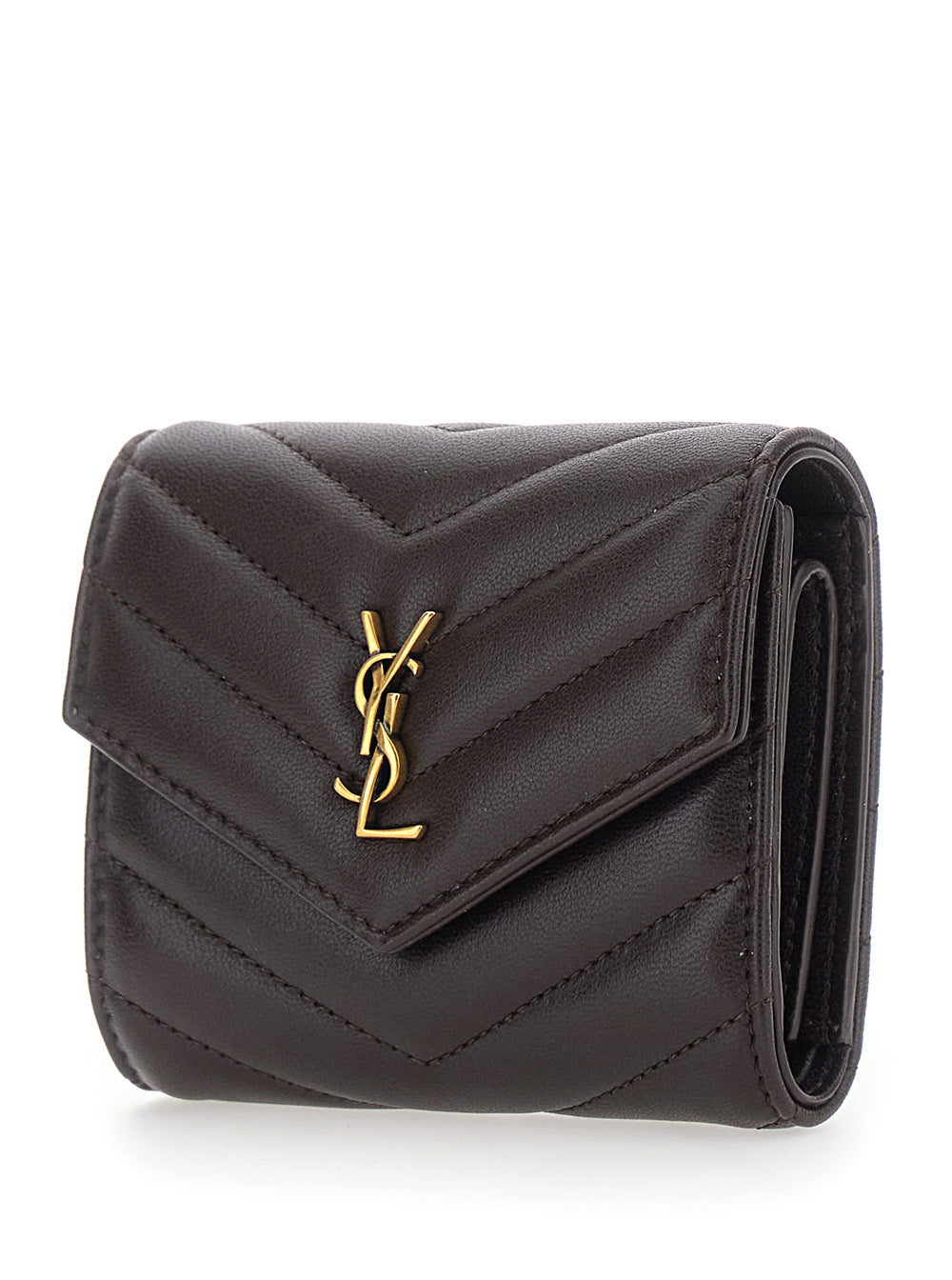 Saint Laurent Women Brown Multifunction Wallet With Front Ysl Plaque In Leather Women SAINT LAURENT