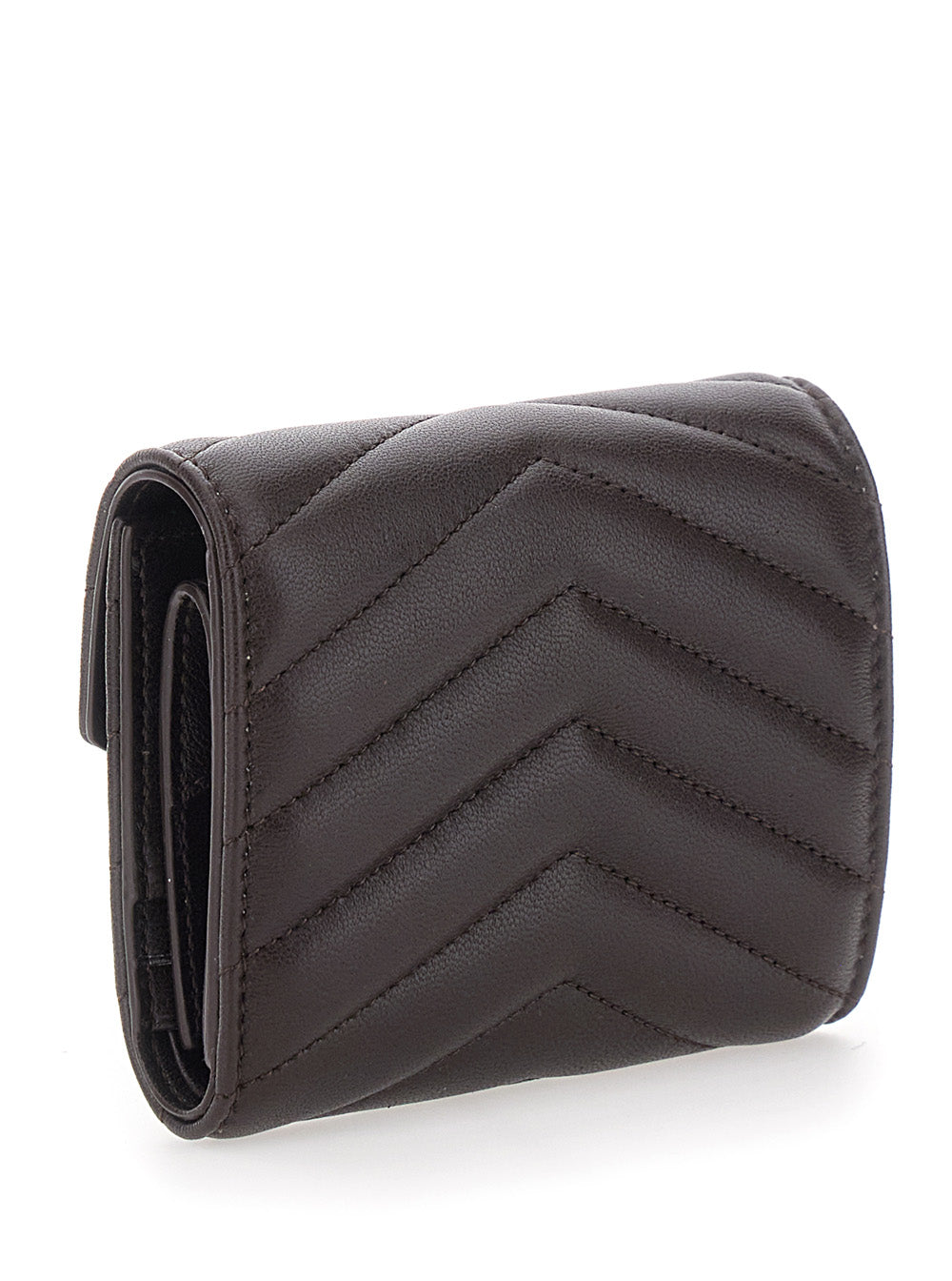 Saint Laurent Women Brown Multifunction Wallet With Front Ysl Plaque In Leather Women SAINT LAURENT