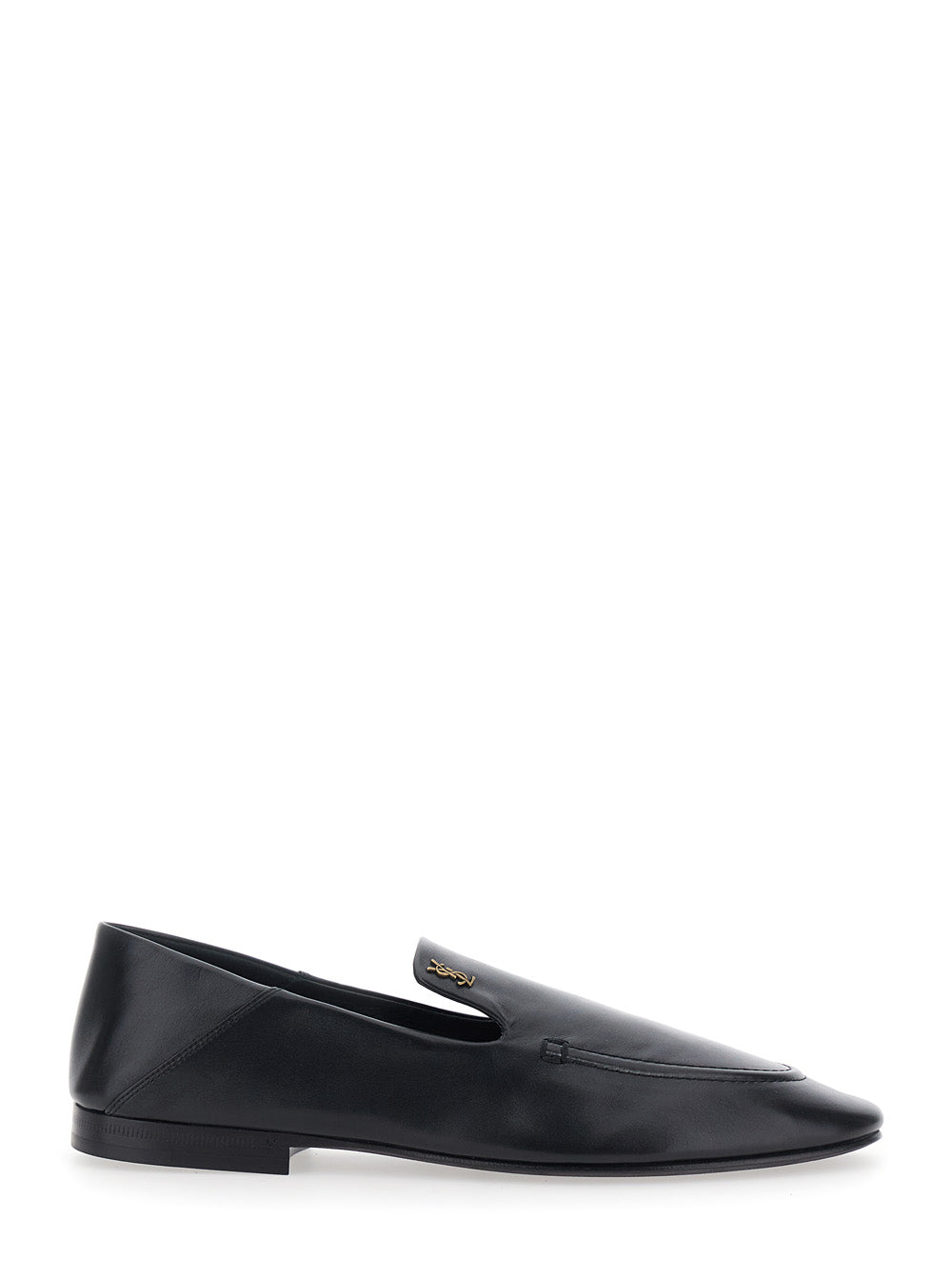 Saint Laurent Women 'Alain' Black Loafers With Metal Ysl Logo Plaque In Leather For Women SAINT LAURENT