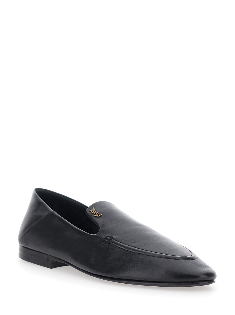 Saint Laurent Women 'Alain' Black Loafers With Metal Ysl Logo Plaque In Leather For Women SAINT LAURENT