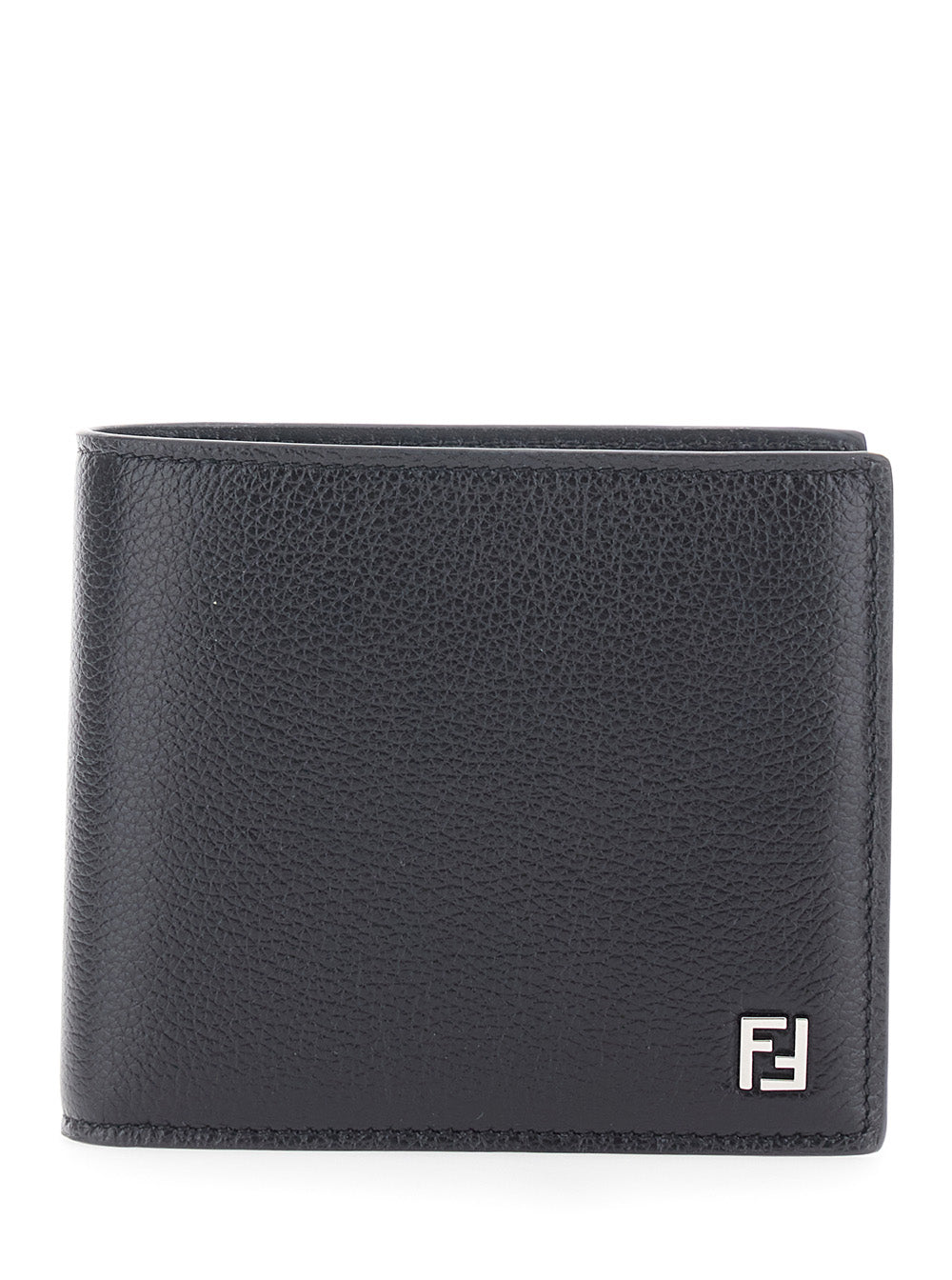 Fendi Men Black Bi-Fold Wallet With Ff Logo Plaque In Leather Men FENDI