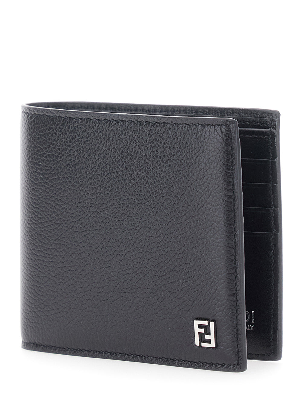 Fendi Men Black Bi-Fold Wallet With Ff Logo Plaque In Leather Men FENDI