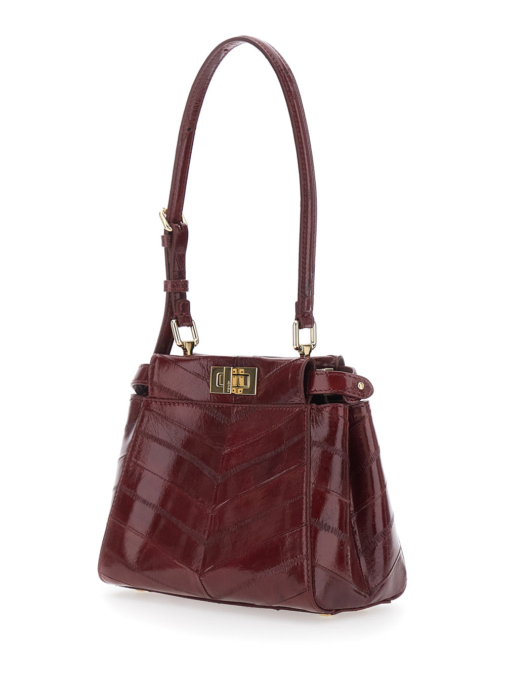 Fendi Women 'My Pekaboo Xs' Bordeaux Handbag With Turn-Lock Closure In Quilted Leather For Women FENDI