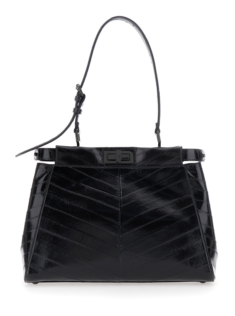 Fendi Women 'My Pekaboo Medium' Black Handbag With Turn-Lock Closure In Quilted Leather For Women FENDI