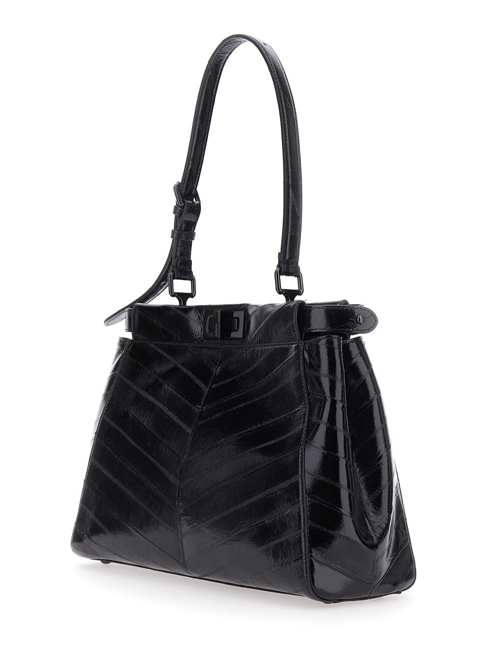 Fendi Women 'My Pekaboo Medium' Black Handbag With Turn-Lock Closure In Quilted Leather For Women FENDI