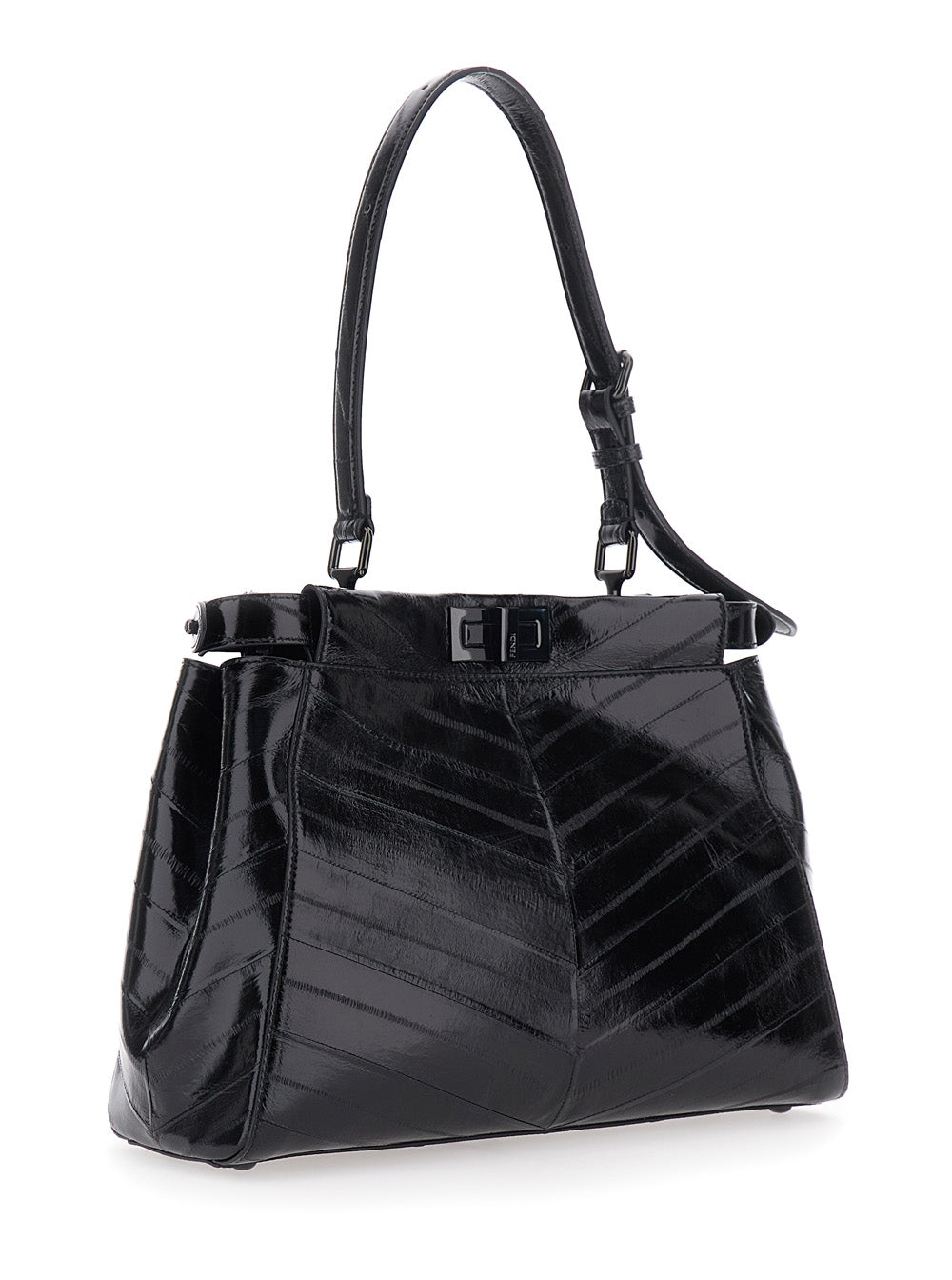 Fendi Women 'My Pekaboo Medium' Black Handbag With Turn-Lock Closure In Quilted Leather For Women FENDI