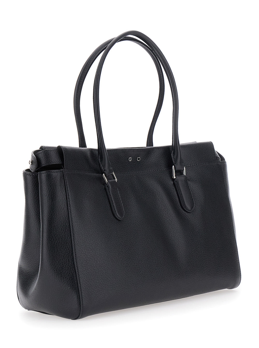 Fendi Women 'Pekaboo Tote Small' Black Shoulder Bag With Turn-Lock Closure In Grained Leather Woman FENDI