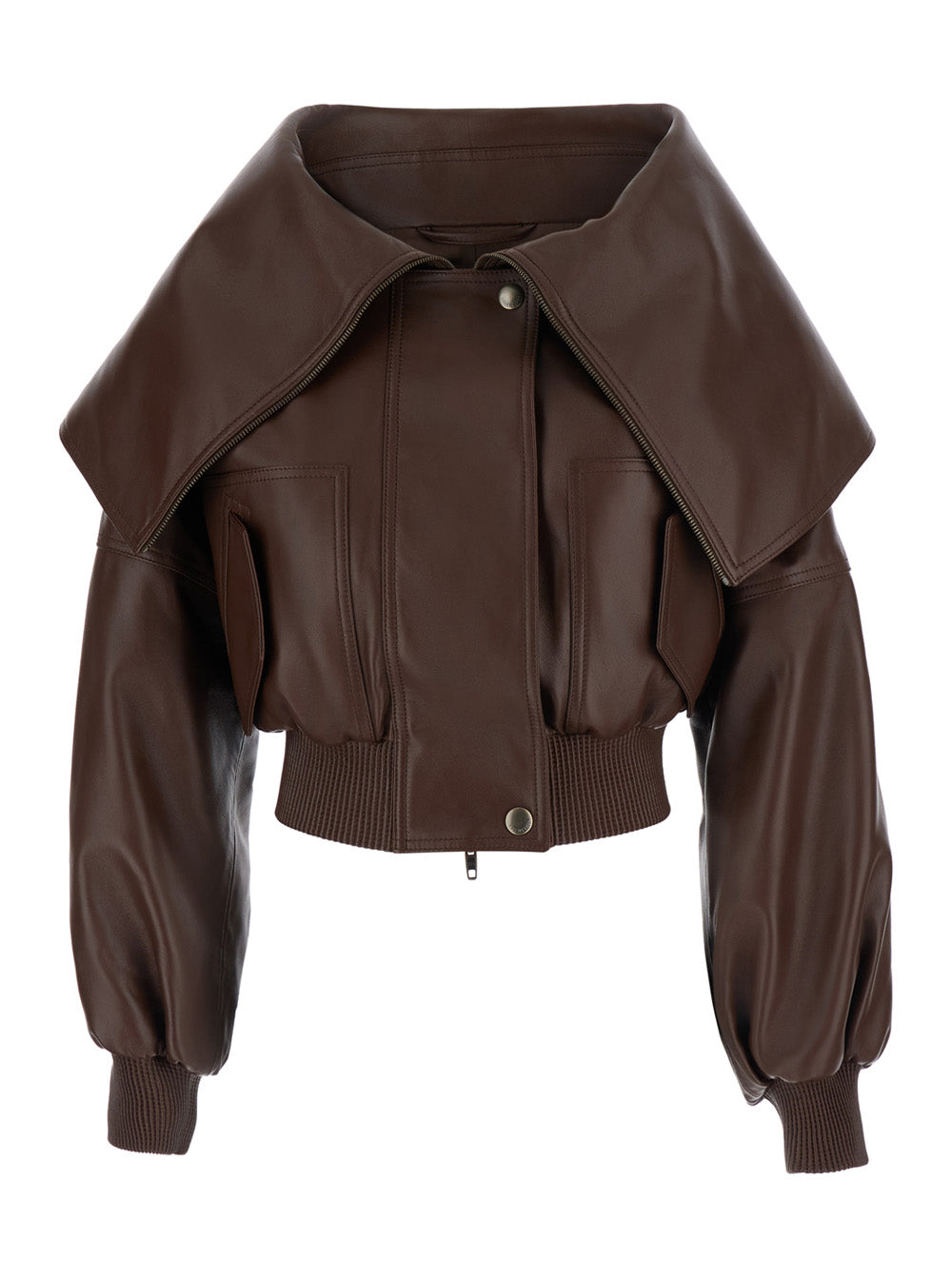 Balenciaga Women Brown Short Jacket With Oversized Collar And Ribbed Trims In Leather For Women BALENCIAGA