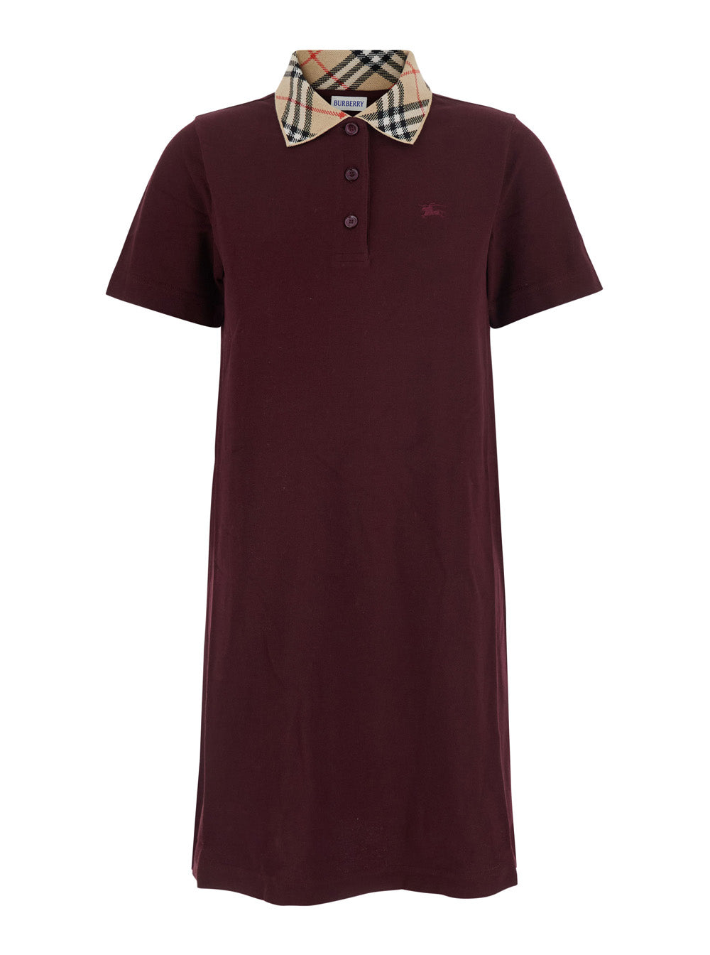 Burberry Women 'Iris' Bordeaux Dress With Classic Collar With Motif Check And Ekd Embroidery On The Front In Cotton For Women BURBERRY