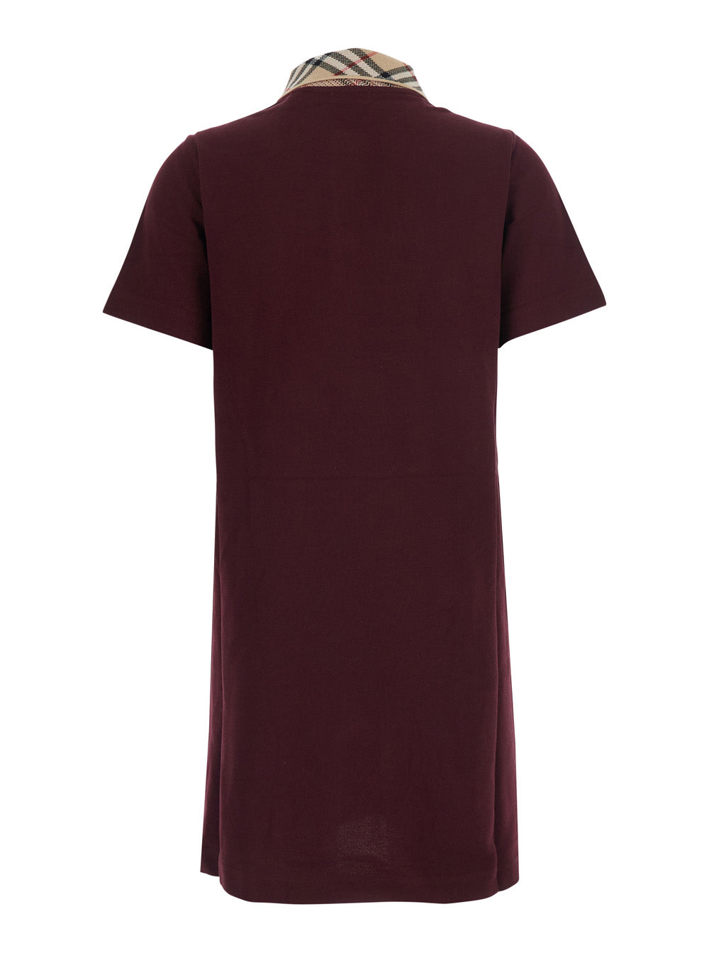 Burberry Women 'Iris' Bordeaux Dress With Classic Collar With Motif Check And Ekd Embroidery On The Front In Cotton For Women BURBERRY