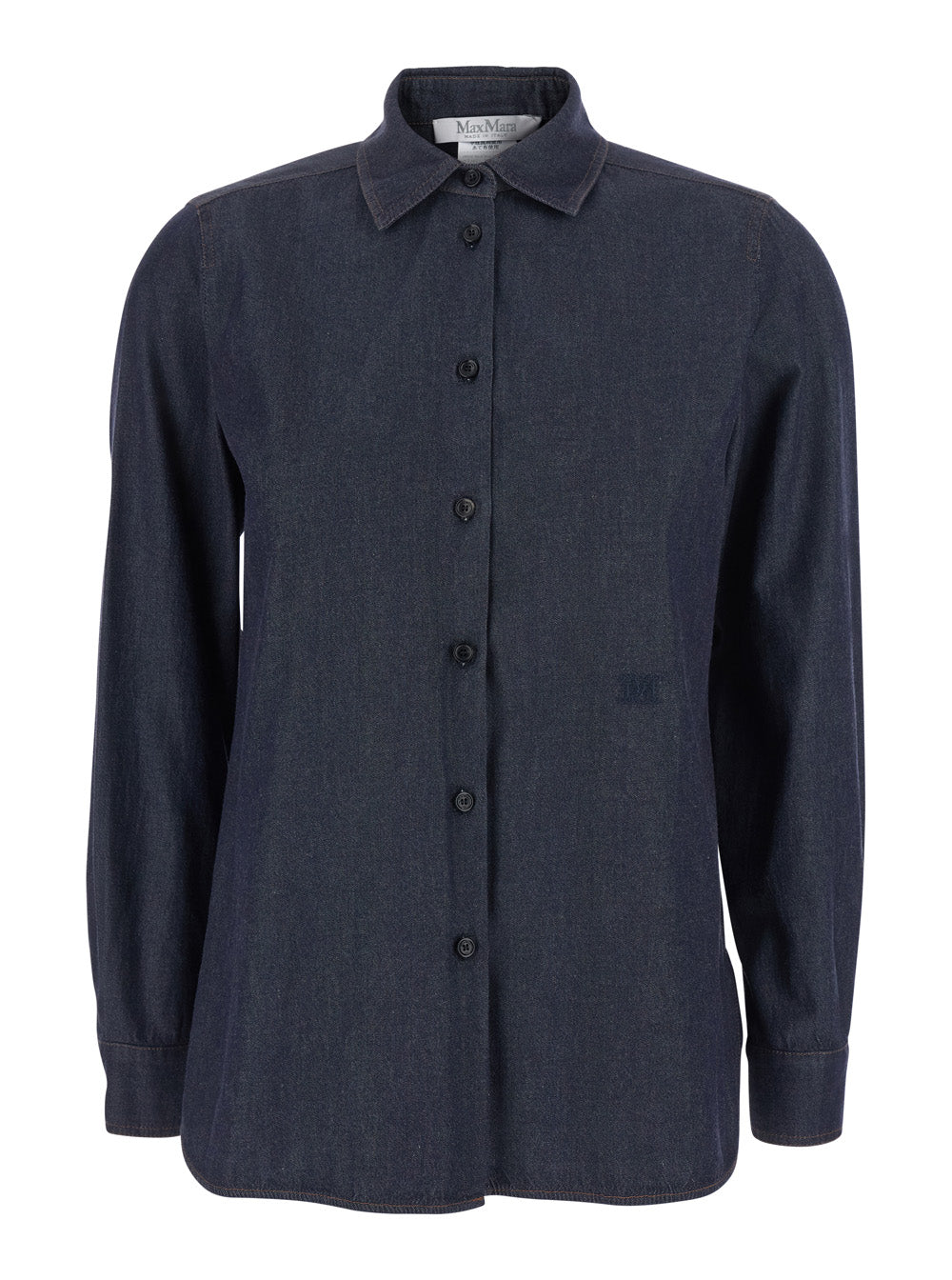 Max Mara Women 'Molo' Blue Shirt With Classic Collar And Logo Embroidery On The Front In Cotton For Women MAX MARA
