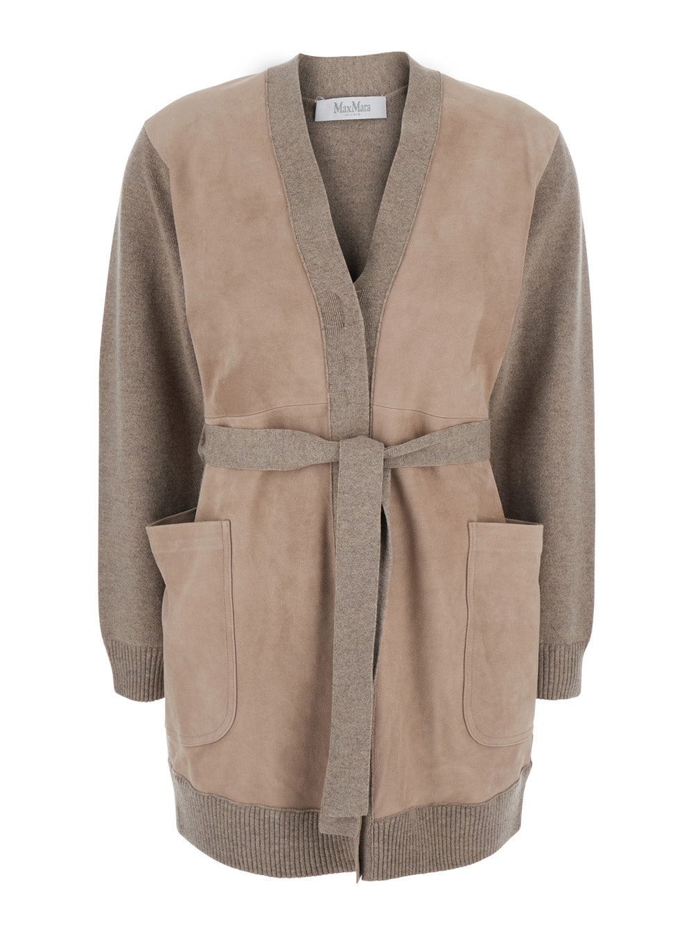 Max Mara Women 'Oliveto' Beige Cardigan With V-Neck And Front Belt In Wool And Cashmere For Women MAX MARA
