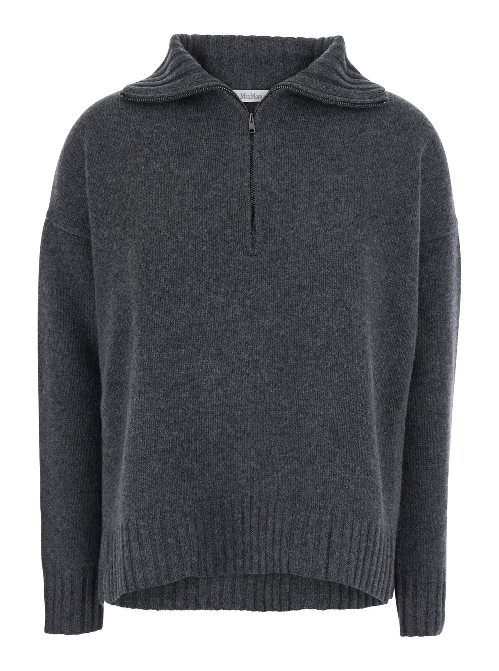 Max Mara Women 'Crasso' Grey Sweater With Dropped Shoulders And Zip Closure On The Front In Cashmere For Women MAX MARA