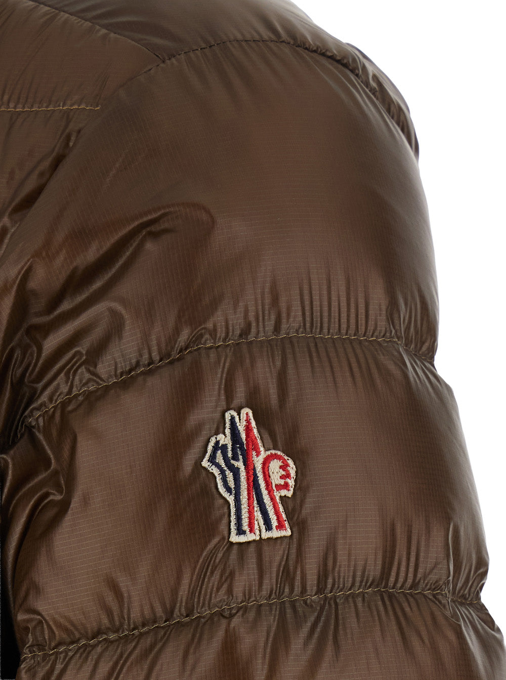Moncler Grenoble Men 'Hers' Brown Down Jacket With High Neck And Logo Patch On The Sleeve In Tech Fabric Men MONCLER GRENOBLE