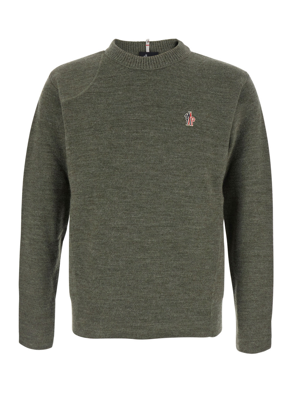 Moncler Grenoble Men Green Crewneck Sweater With Logo Patch On The Front In Wool Men MONCLER GRENOBLE