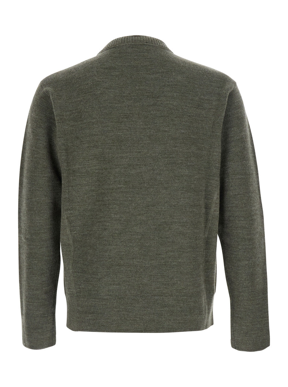 Moncler Grenoble Men Green Crewneck Sweater With Logo Patch On The Front In Wool Men MONCLER GRENOBLE