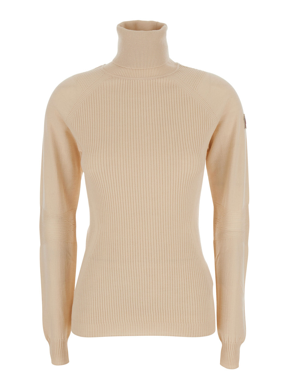 Moncler Grenoble Women Beige Turtleneck Sweater With Logo Patch On The Sleeve In Wool Women MONCLER GRENOBLE