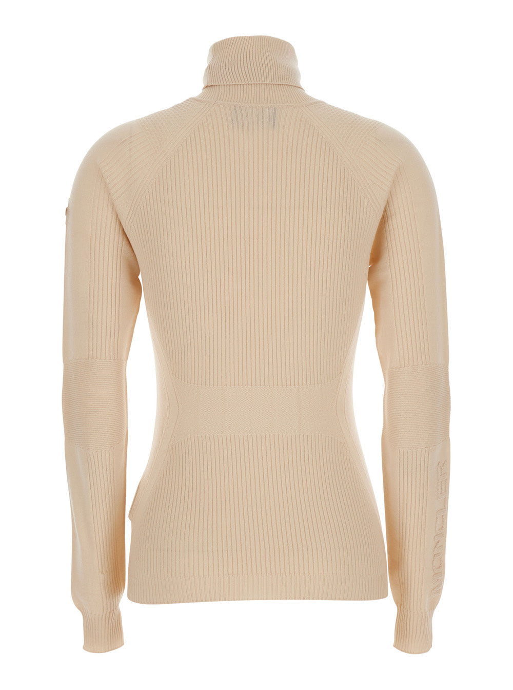 Moncler Grenoble Women Beige Turtleneck Sweater With Logo Patch On The Sleeve In Wool Women MONCLER GRENOBLE