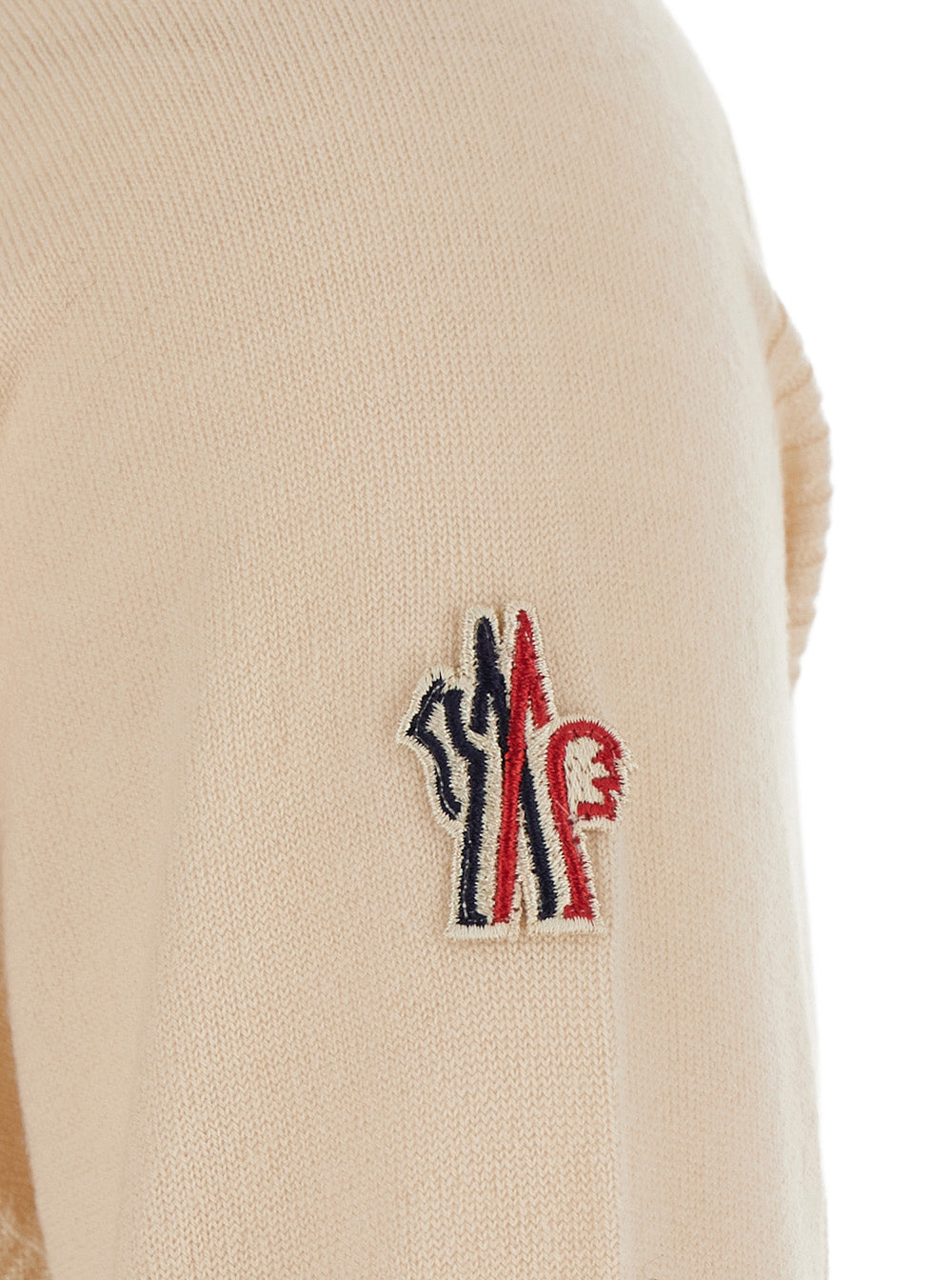 Moncler Grenoble Women Beige Turtleneck Sweater With Logo Patch On The Sleeve In Wool Women MONCLER GRENOBLE