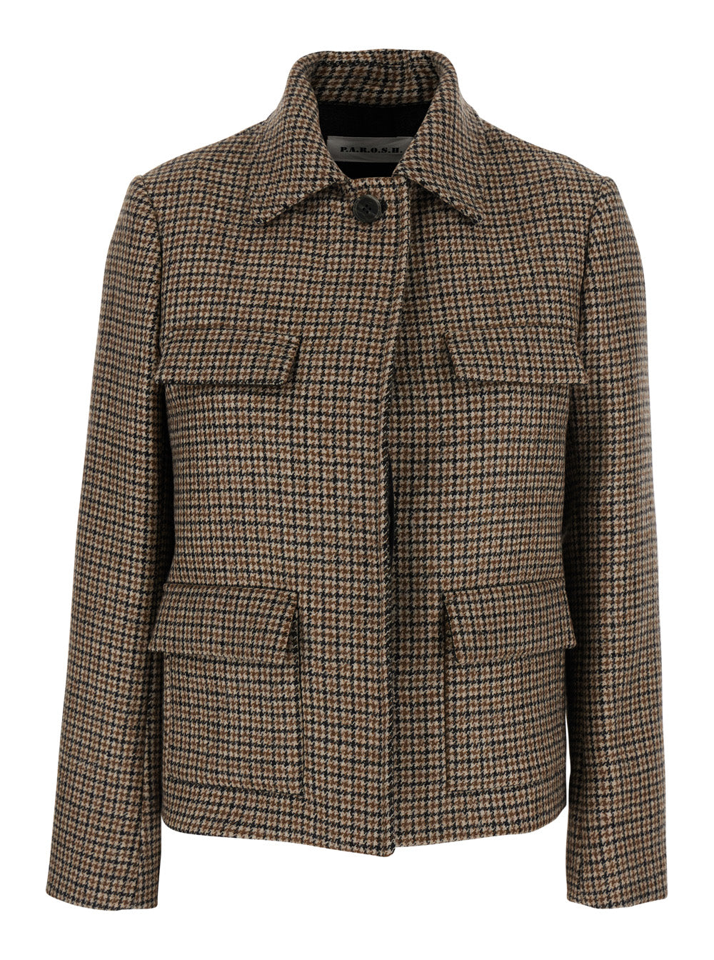 P.A.R.O.S.H. Women Beige Jacket With Classic Collar And All-Over Check Motif In Wool For Women P.A.R.O.S.H.