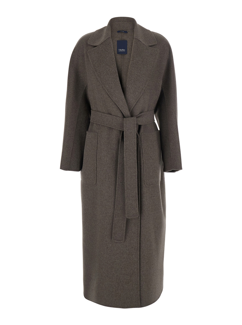 'S Maxmara Women 'Peonia' Brown Coat With Lapel Collar And Tie Belt At The Waist In Wool For Women S MAX MARA