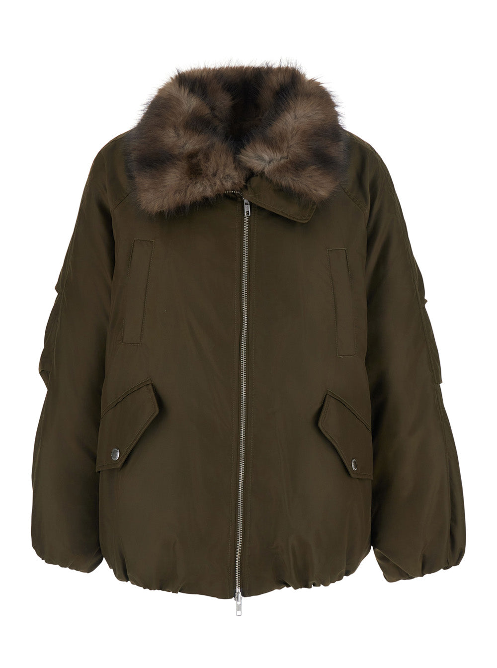 Stand Women Thilda Jacket Shiny Nylon With High Collar And Zip Closure In Tech Fabric Green Woman STAND STUDIO
