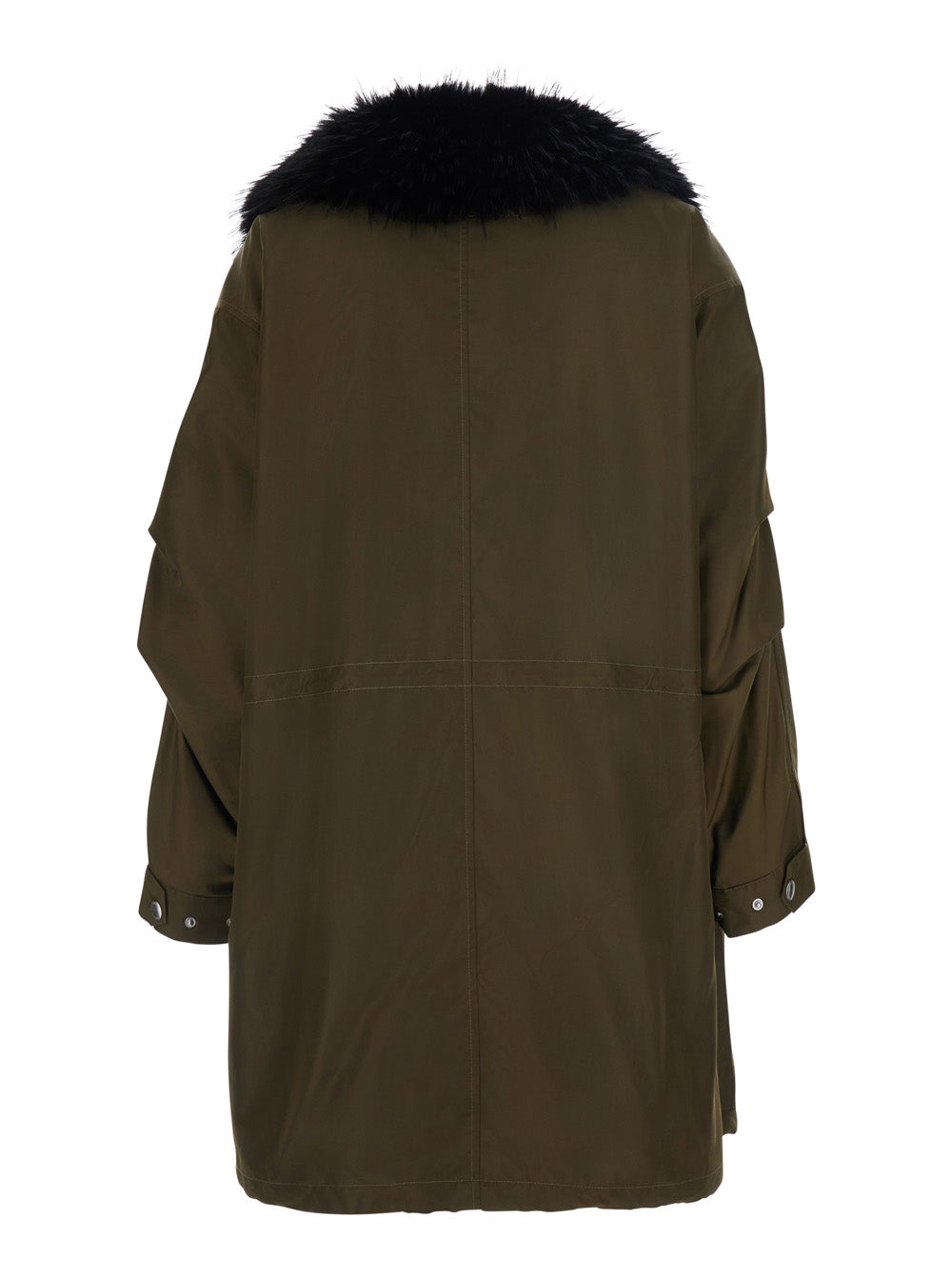 Stand Women 'Frankie' Green Coat With Fur Collar And Side Pockets In Tech Fabric Women STAND STUDIO