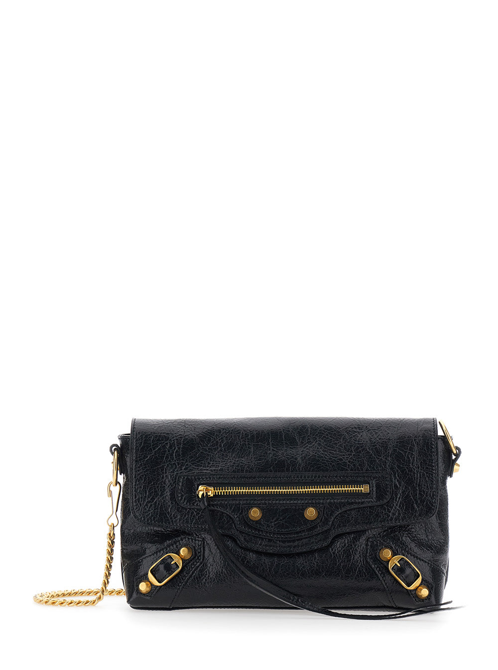Balenciaga Women 'Le City' Black Clutch With Removable Chain Shoulder Strap And A Front Zip Pocket In Leather For Women BALENCIAGA
