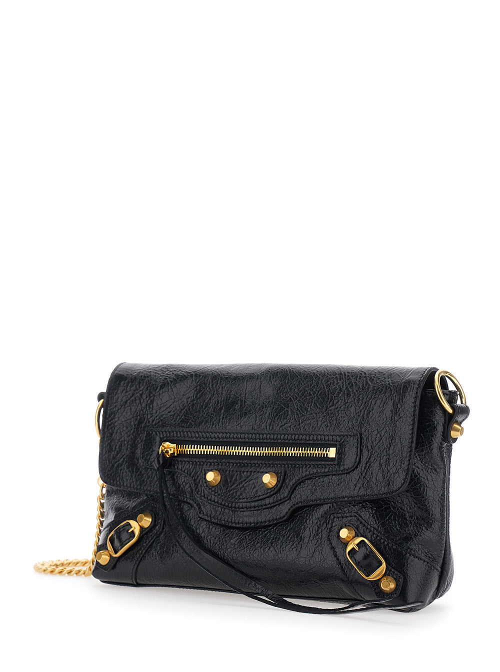 Balenciaga Women 'Le City' Black Clutch With Removable Chain Shoulder Strap And A Front Zip Pocket In Leather For Women BALENCIAGA