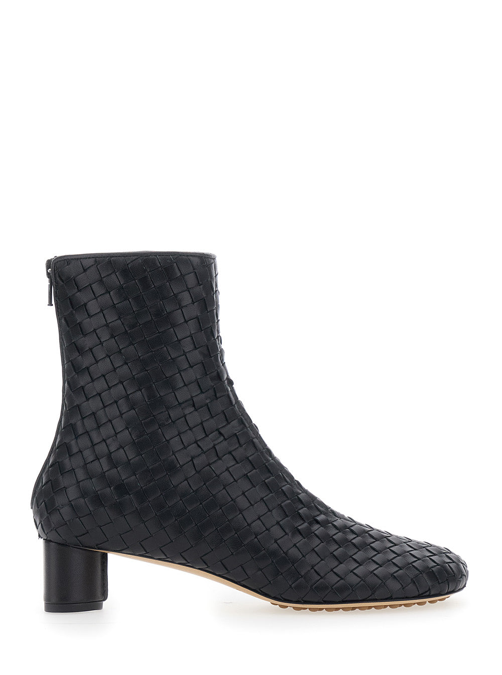 Bottega Veneta Women 'Cherry' Black Ankle Boots With All-Over Intreccio Design In Leather Women BOTTEGA VENETA