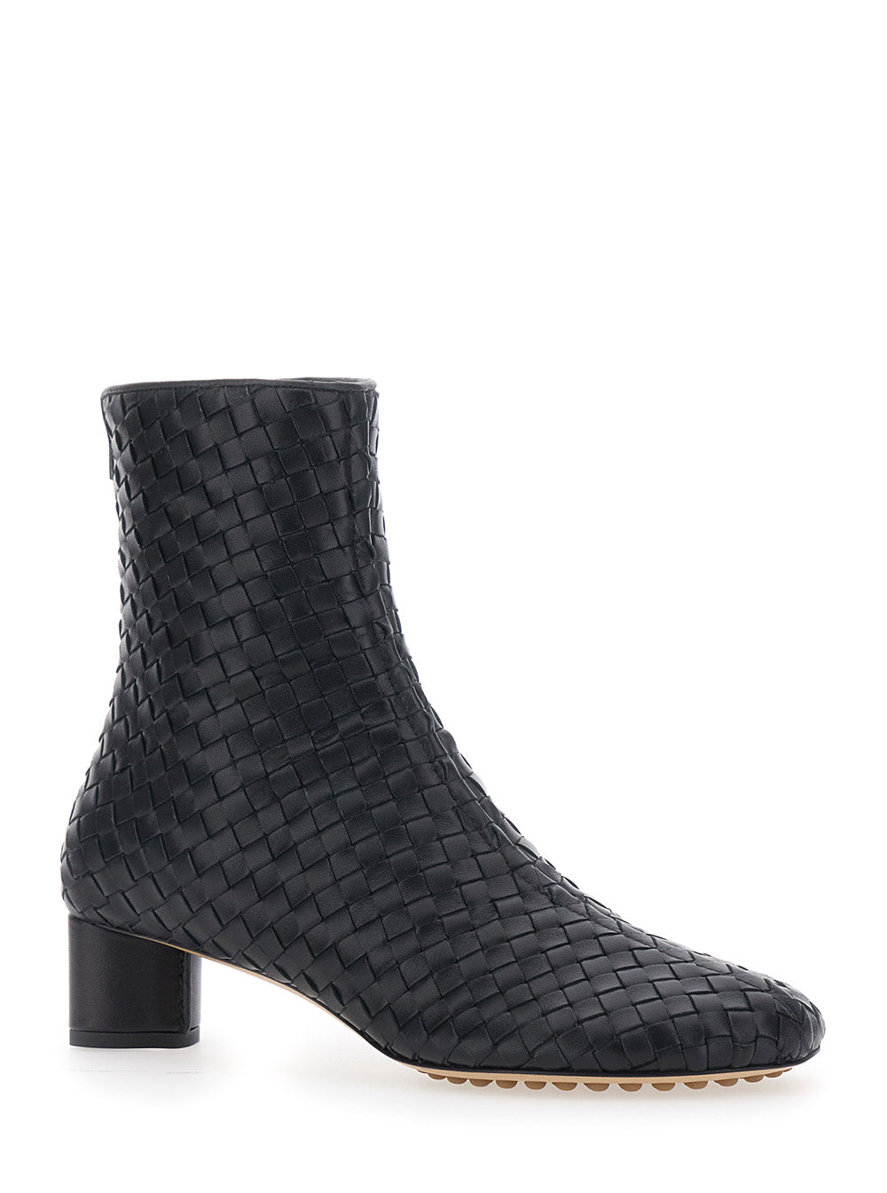 Bottega Veneta Women 'Cherry' Black Ankle Boots With All-Over Intreccio Design In Leather Women BOTTEGA VENETA