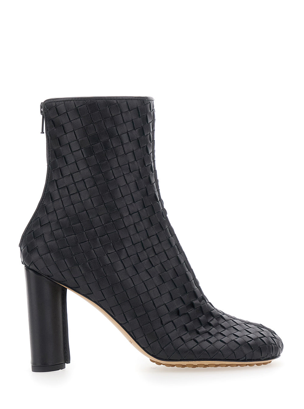 Bottega Veneta Women 'Cherry' Black Ankle Boots With All-Over Intreccio Design In Leather Women BOTTEGA VENETA