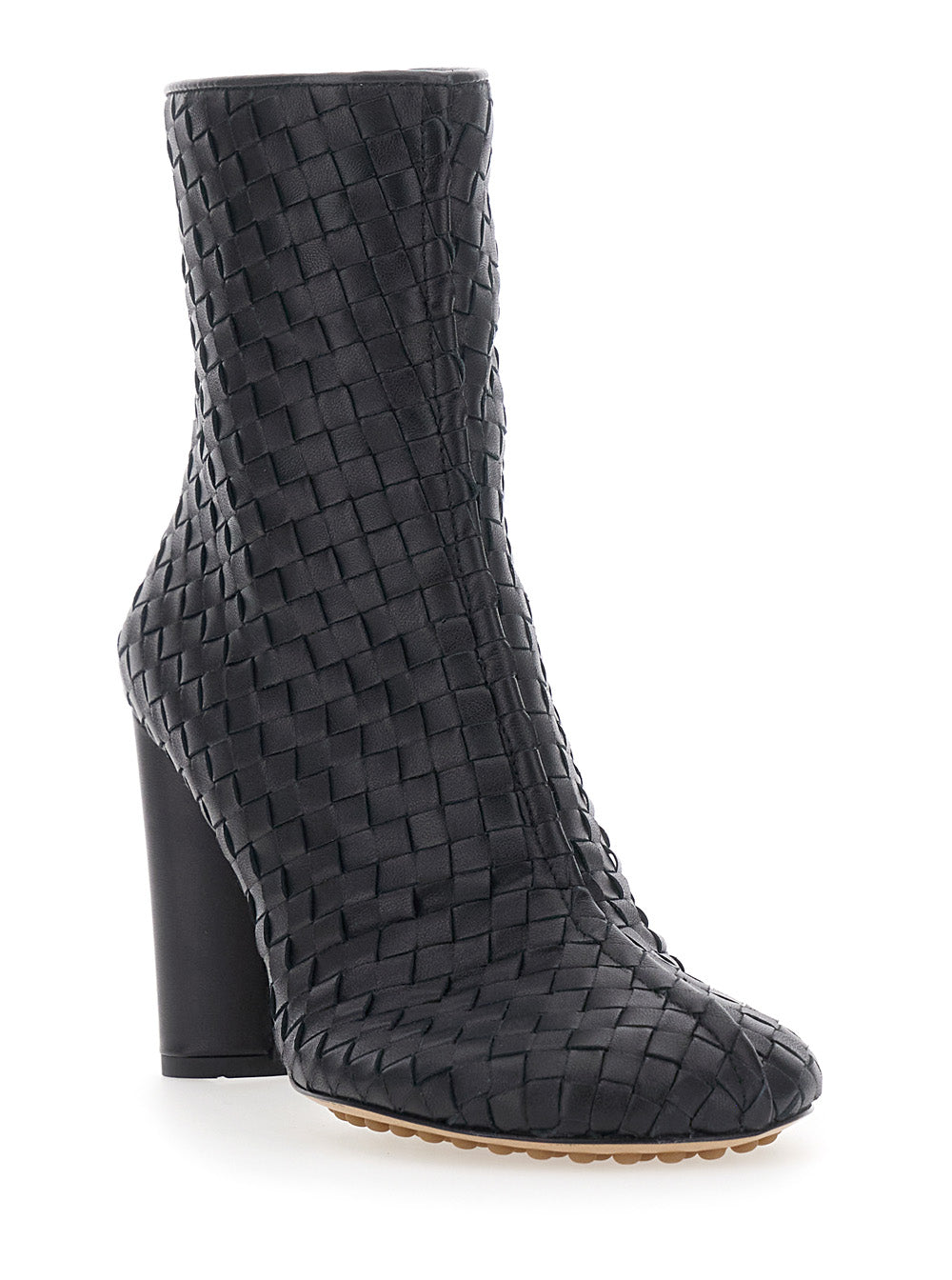 Bottega Veneta Women 'Cherry' Black Ankle Boots With All-Over Intreccio Design In Leather Women BOTTEGA VENETA