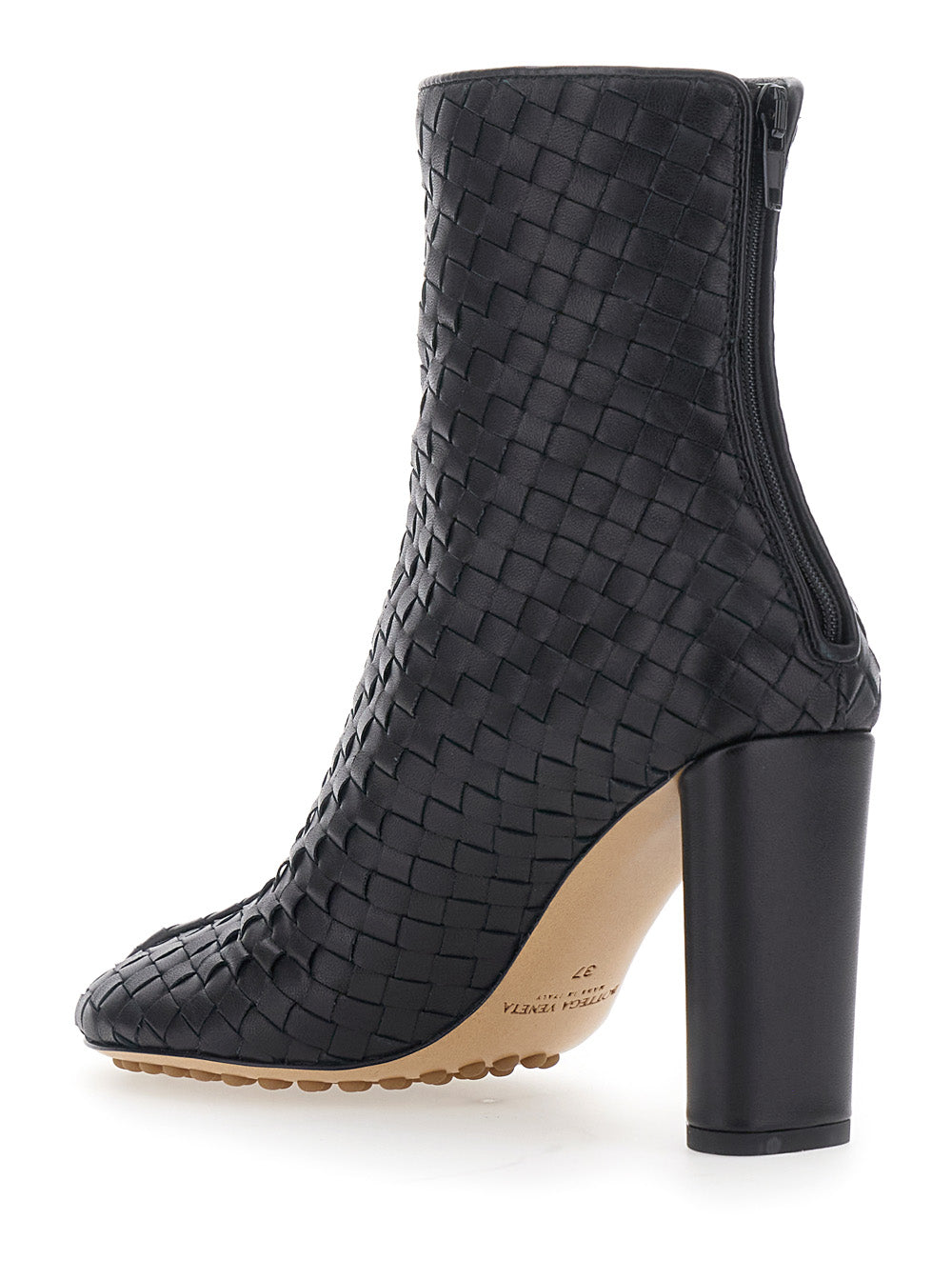 Bottega Veneta Women 'Cherry' Black Ankle Boots With All-Over Intreccio Design In Leather Women BOTTEGA VENETA
