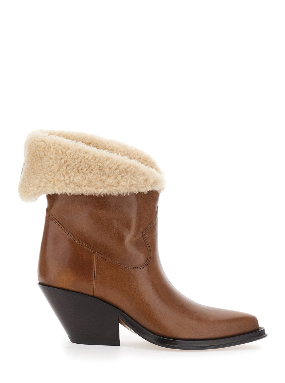 Chloé Women Brown Ankle Boots With Logo Patch At The Back In Leather Women CHLOE