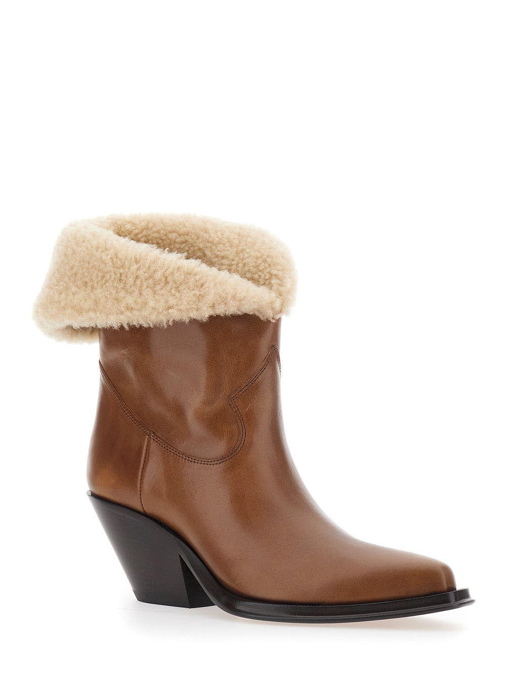 Chloé Women Brown Ankle Boots With Logo Patch At The Back In Leather Women CHLOE