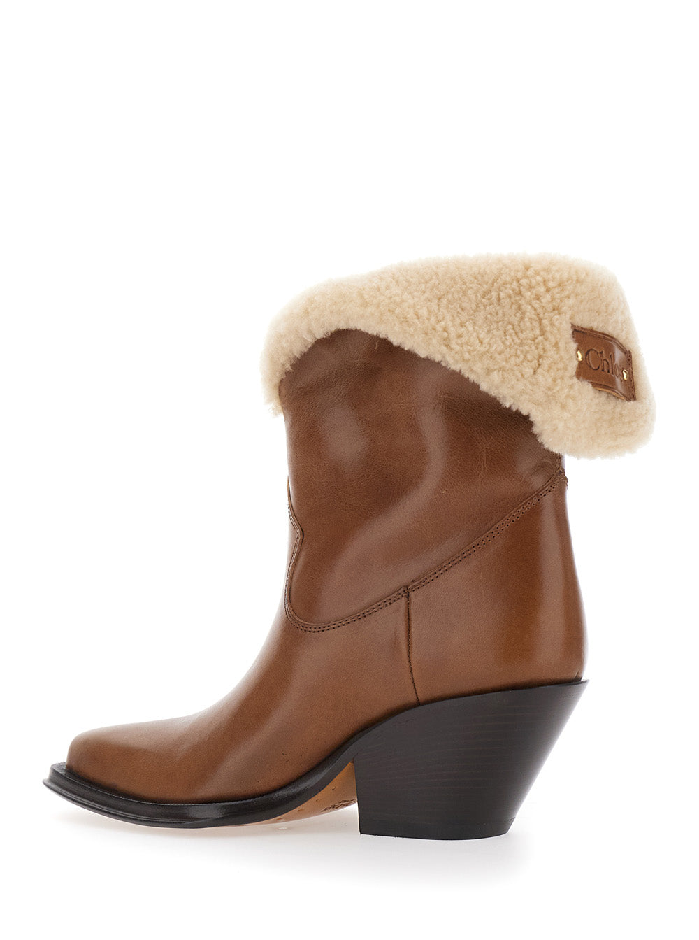 Chloé Women Brown Ankle Boots With Logo Patch At The Back In Leather Women CHLOE