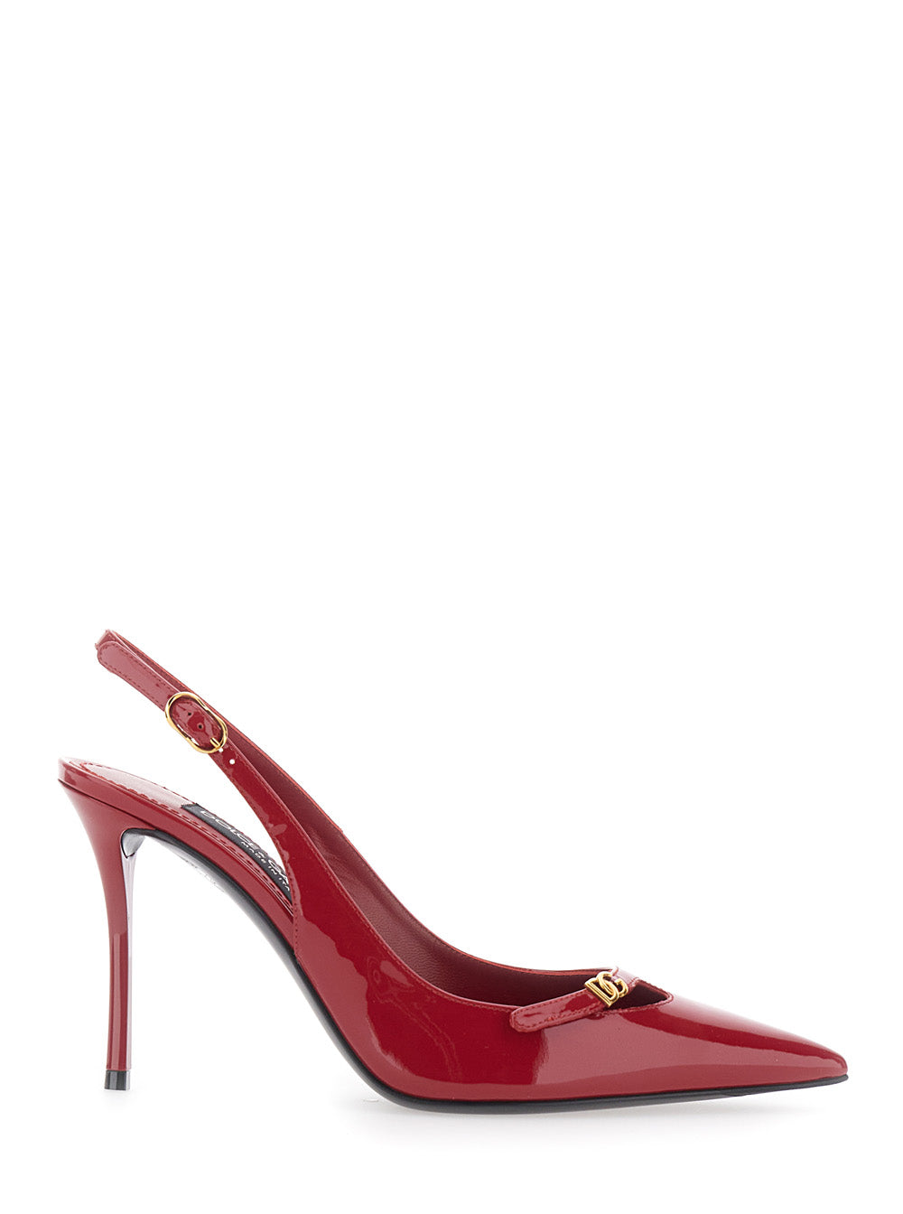 Dolce & Gabbana Women Red Slingback Décolleté With Ankle Strap And Logo Plate In Patent Leather Women DOLCE & GABBANA