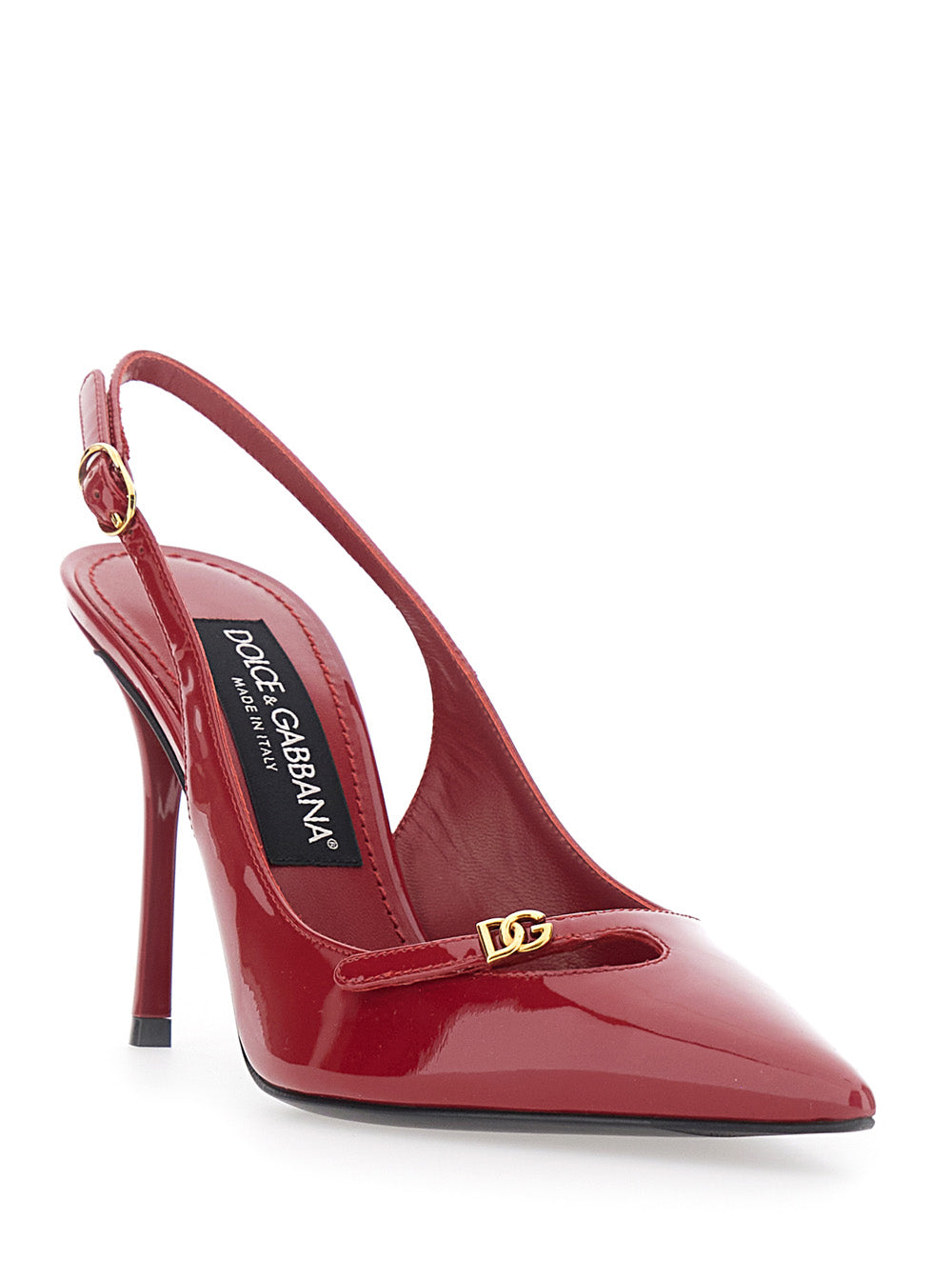 Dolce & Gabbana Women Red Slingback Décolleté With Ankle Strap And Logo Plate In Patent Leather Women DOLCE & GABBANA