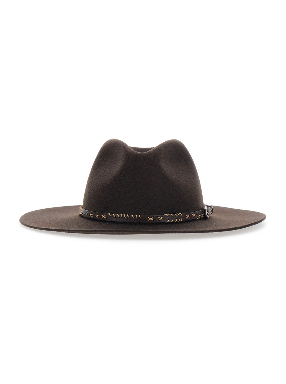 Golden Goose Men Brown  Fedora With Wide Brim And Front Buckle Strap In Wool For Men GOLDEN GOOSE
