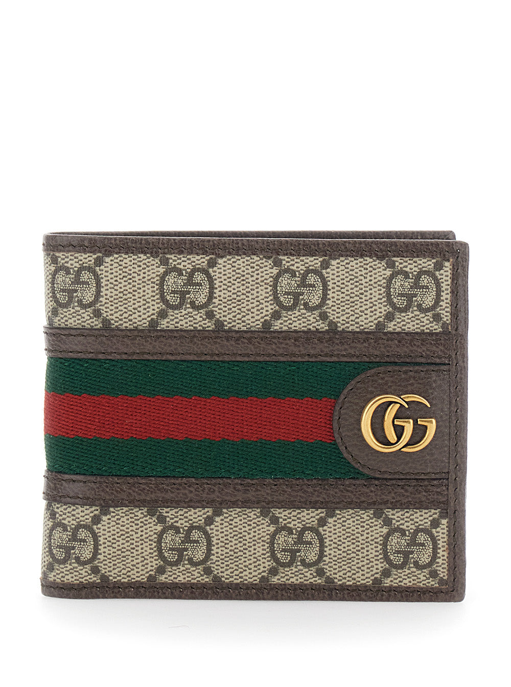 Gucci Men 'Ophidia' Bi-Fold Wallet With Gg Plaque On The Front And Web Stripe In Leather And Gg Canvas Men GUCCI