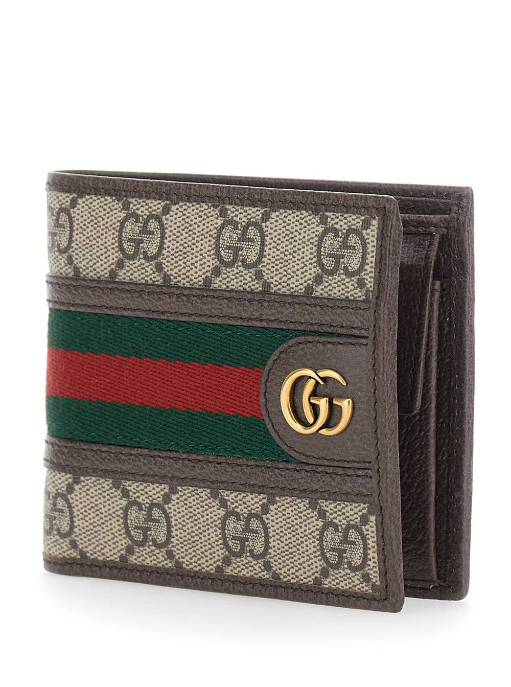 Gucci Men 'Ophidia' Bi-Fold Wallet With Gg Plaque On The Front And Web Stripe In Leather And Gg Canvas Men GUCCI