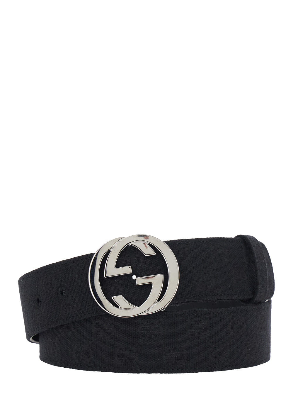 Gucci Men Black Belt With Interlocking Gg Buckle In Gg Canvas For Men GUCCI